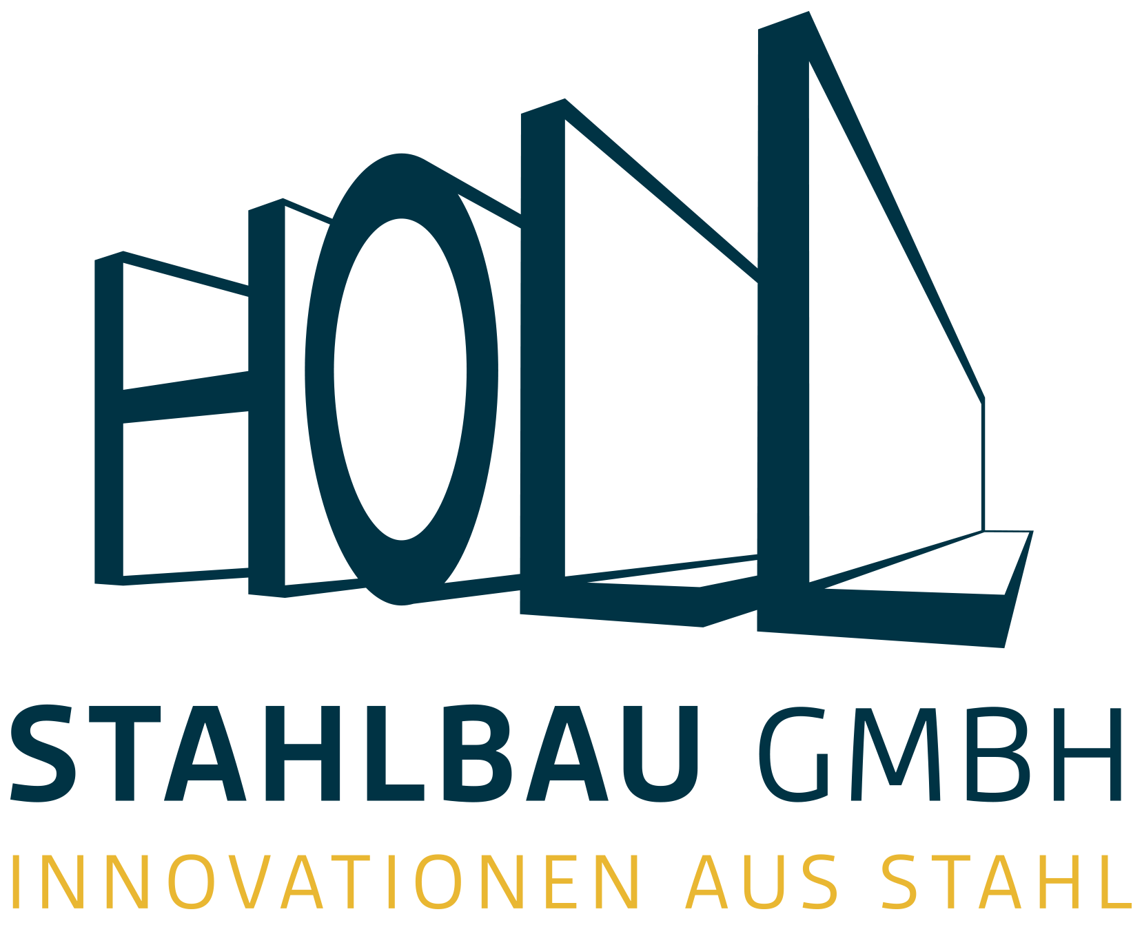 Logo der Firma "Stahlbau GmbH" mit dem Slogan "Innovationen aus Stahl".